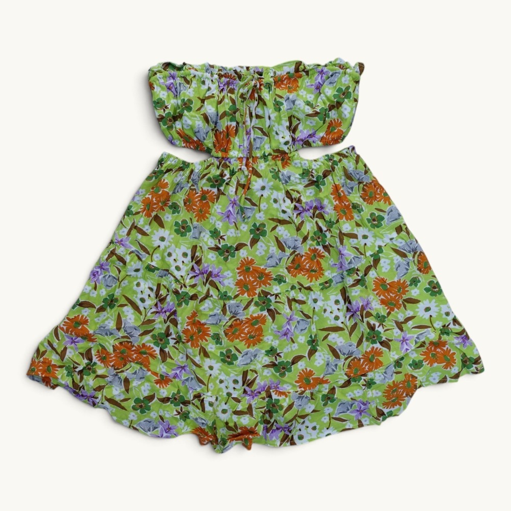 Sky to Moon Floral Cutout Mini Dress Green Orange Purple Size M
